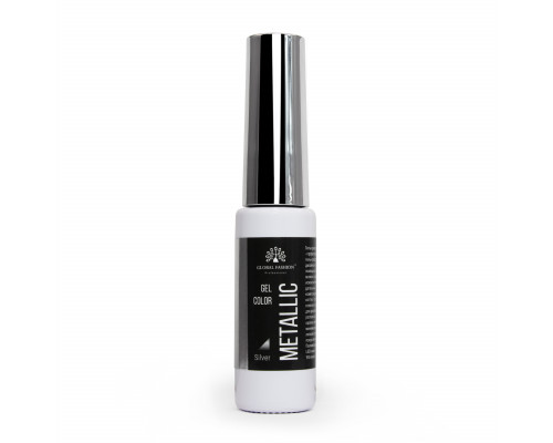Гель-краска с тонкой кистью METALLIC GEL, зеркальный эффект, GLOBAL FASHION, SILVER, 10 МЛ