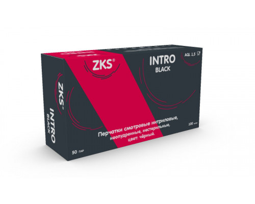 Перчатки ZKS нитриловые S INTRO черные, 50пар